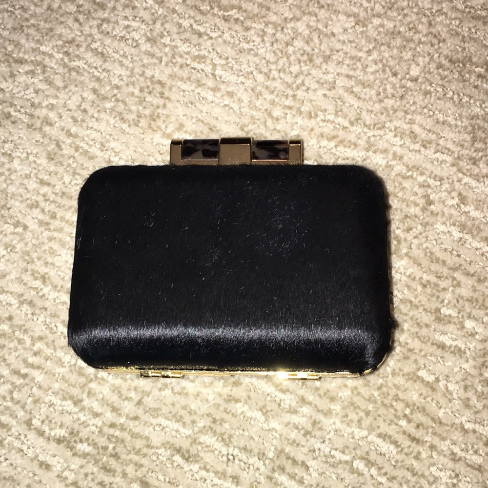 C Wonder Faux Black Calf Hair Minaudiere - Picture 2 of 7